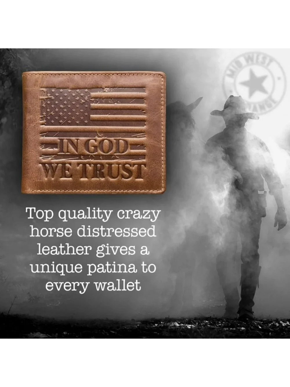 American Flag Bifold Wallet for Men, 'IN GOD WE TRUST', Stylish & Durable Design